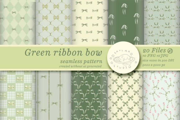 Download Green Ribbon Bow Seamless Pattern - Premium Bundle